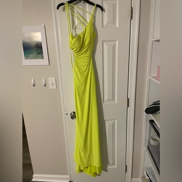 Neon yellow prom dress size 4 but altered to make smaller. - Picture 1 of 9